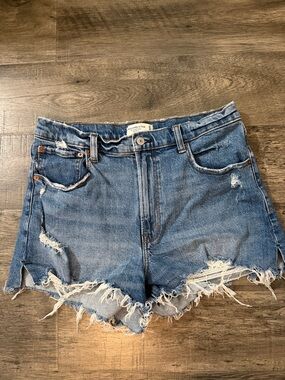 Abercrombie & Fitch Distressed Light Blue Denim Shorts